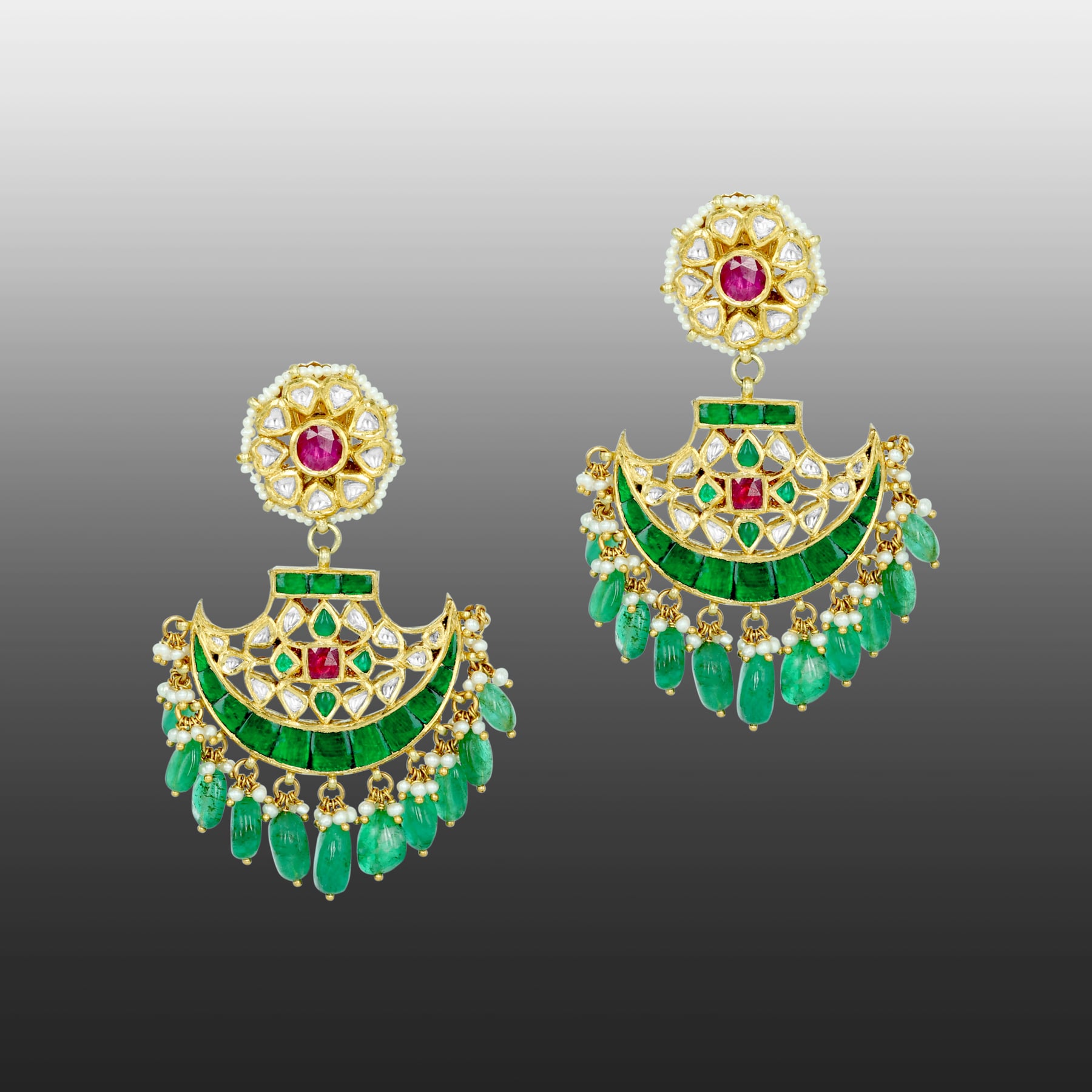 Pankhi Earrings with Emerald Maniyas and Ruby Talafs